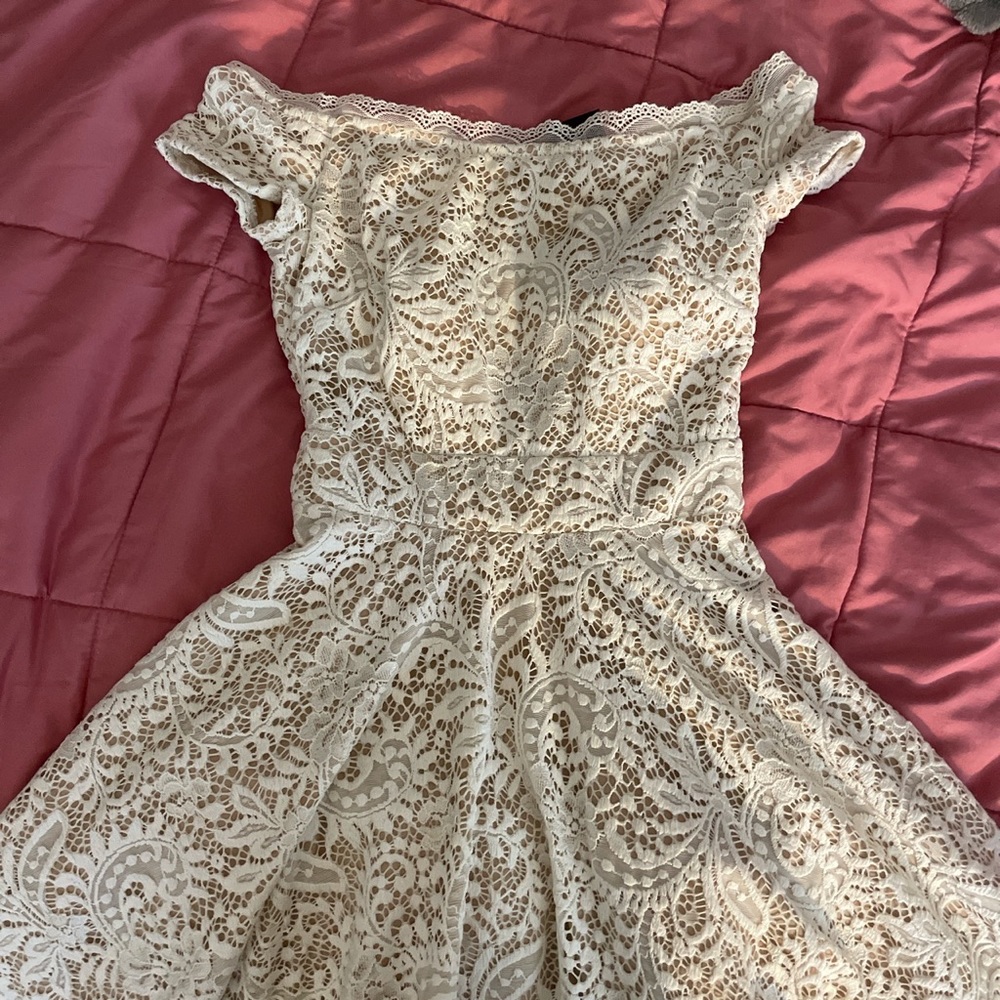 white nude lace formal dress